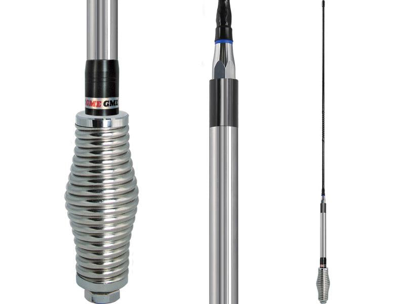 GME UHF CB Spring Base Heavy Duty Fibreglass Antenna 6.6dB 640mm w/Elevated Feed Head Black AE4018K1