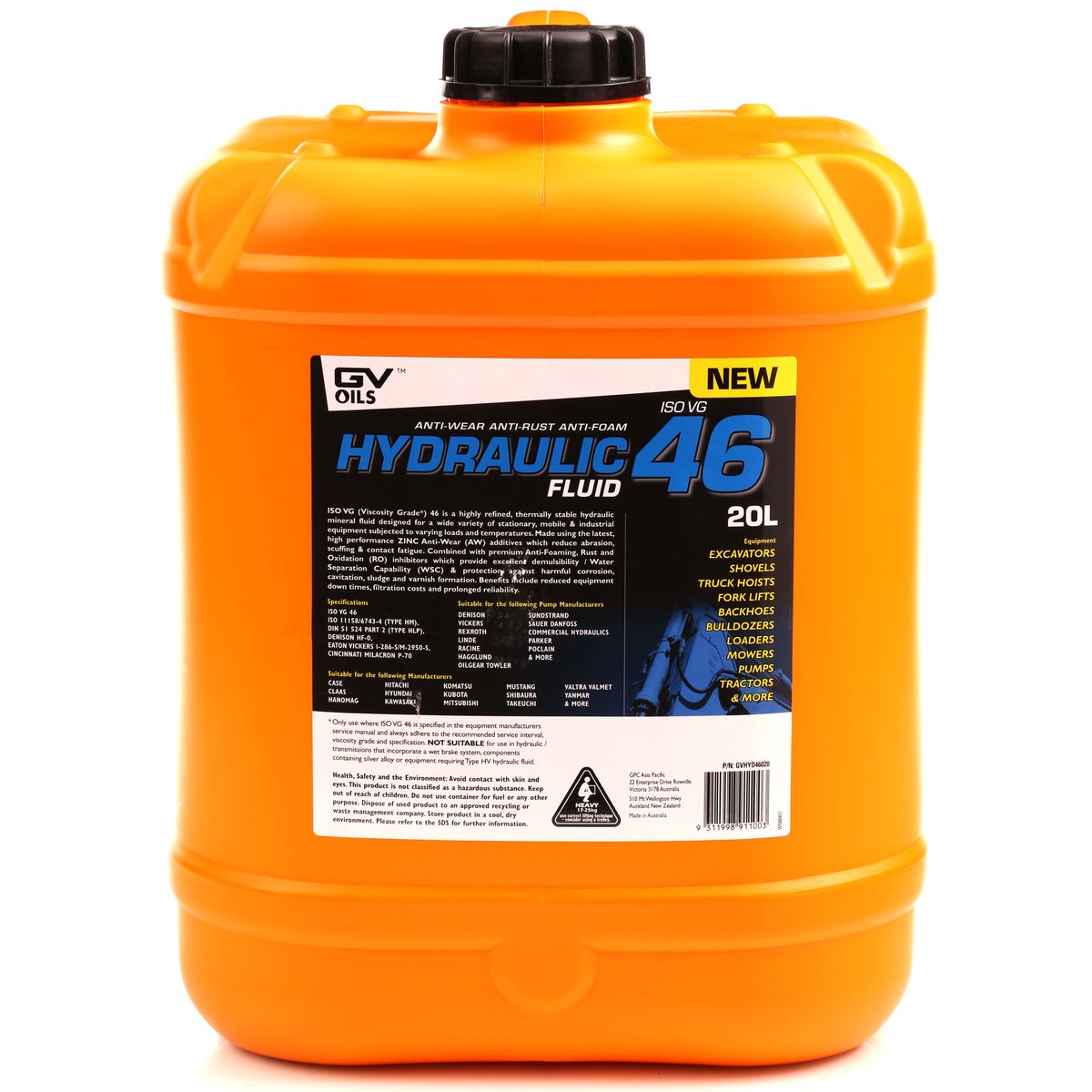 GV Oils Hydraulic Fluid Iso 46 20L GVHYD46020