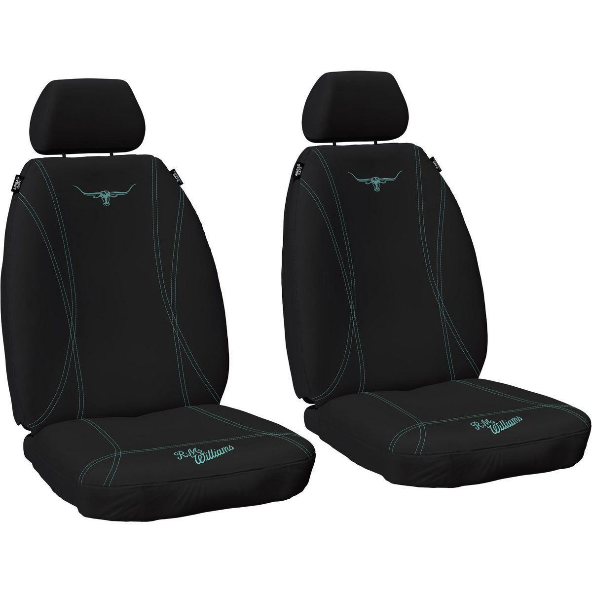 R.M. Williams Front Car Seat Covers Neoprene, Black/Aqua - Pair NPRMWRB/A30