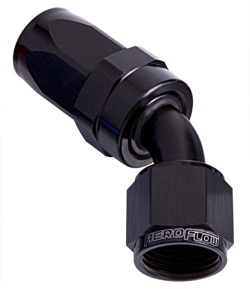 Aeroflow AF102-06BLK -6AN Taper Series 45 Degree Hose End Black AF102-06BLK
