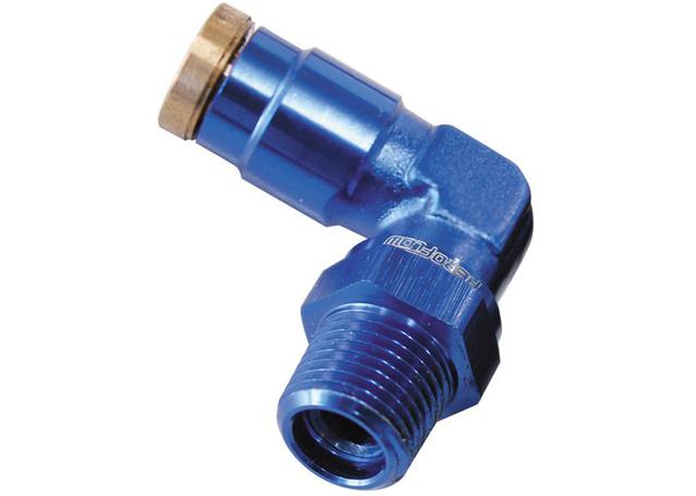 Aeroflow AF123-04 1/4" Npt 90Degree To 1/4" 120 Series Nylon Blue Fitting