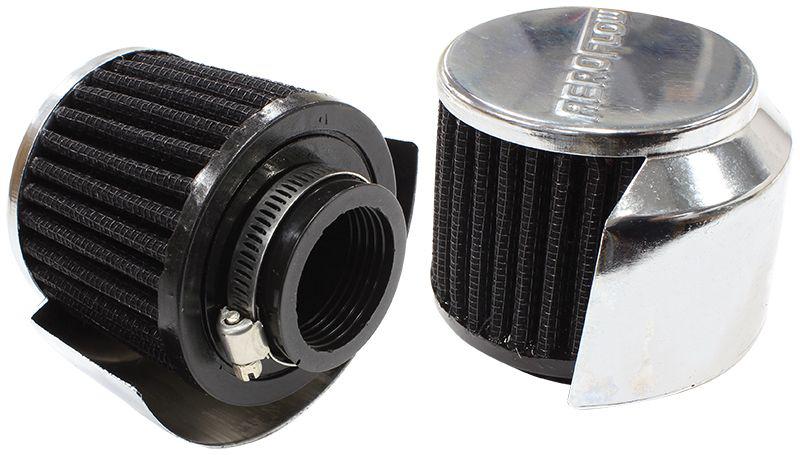Aeroflow AF2871-1513 1-3/8" Breath Filter W/ Shield3" OD,2-1/2" High, Chrome Top
