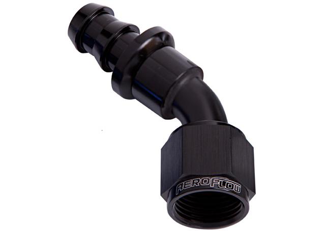 Aeroflow AF402-10BLK 45 Deg Push Lock End -10AN Black No Clamp Required AF402-10BLK