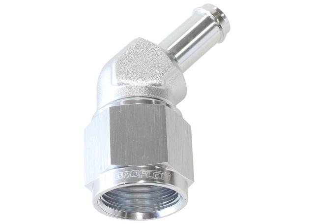 Aeroflow AF412-08-06S Female -8AN 45Deg To 3/8" Barb Silver Swivel Nut