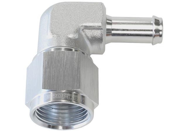 Aeroflow AF413-08-06S Female -8AN 90Deg To 3/8" Barb Silver Swivel Nut