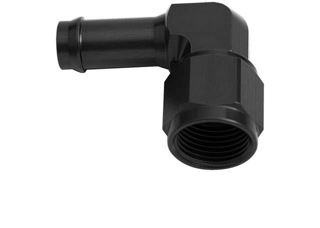 Aeroflow AF413-08BLK Female -8AN 90Deg To 1/2" Barb Black Swivel Nut