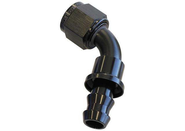 Aeroflow AF418-06BLK 60 Deg Push Lock End -6AN Black No Clamp Required AF418-06BLK