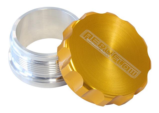Aeroflow AF460-16G 1" Alum Weld Bung And Cap Raw Weld On / Gold Cap