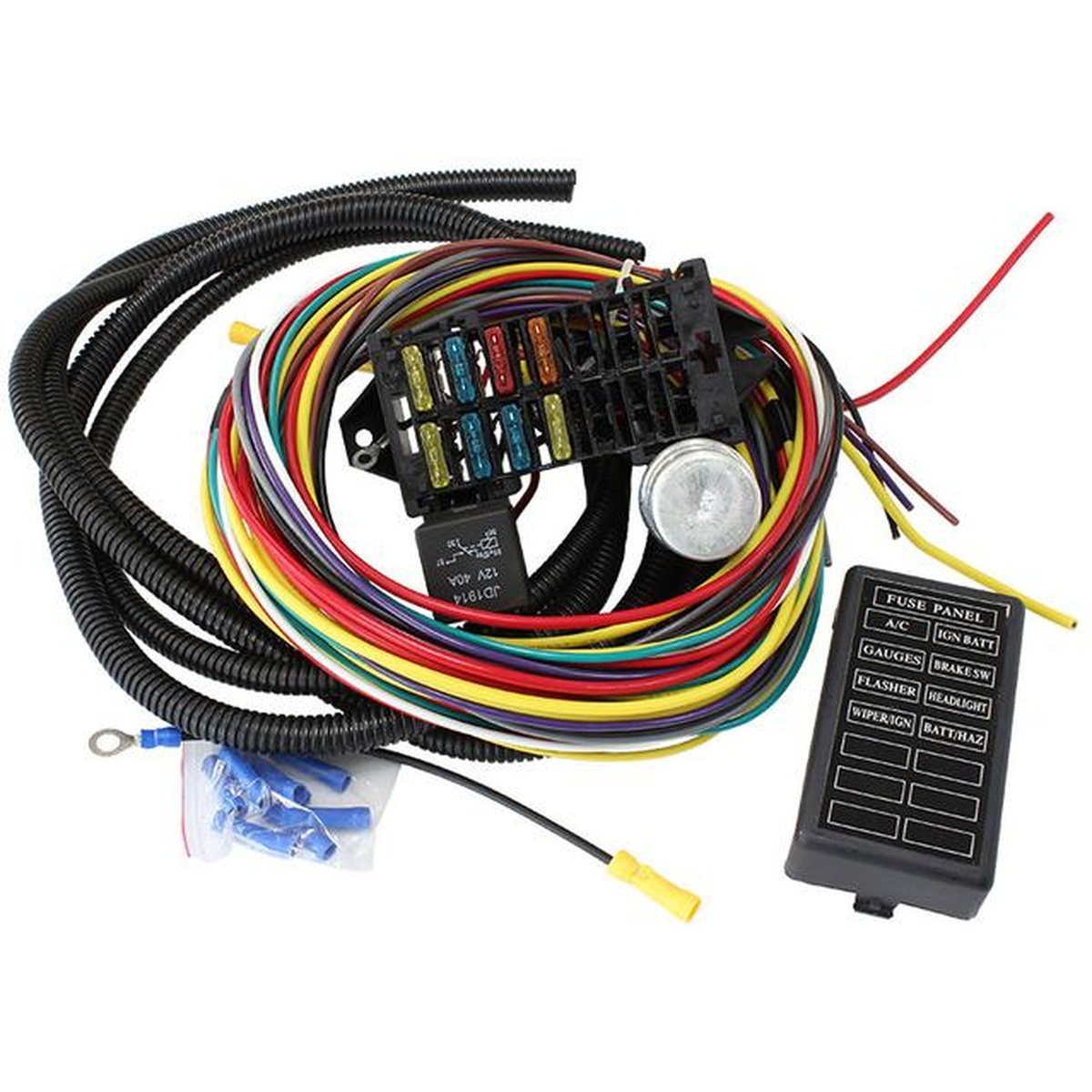 Aeroflow 8 Circuit Univrsal Wire HarnesBraid Wire Shield 8 Fuse 12V