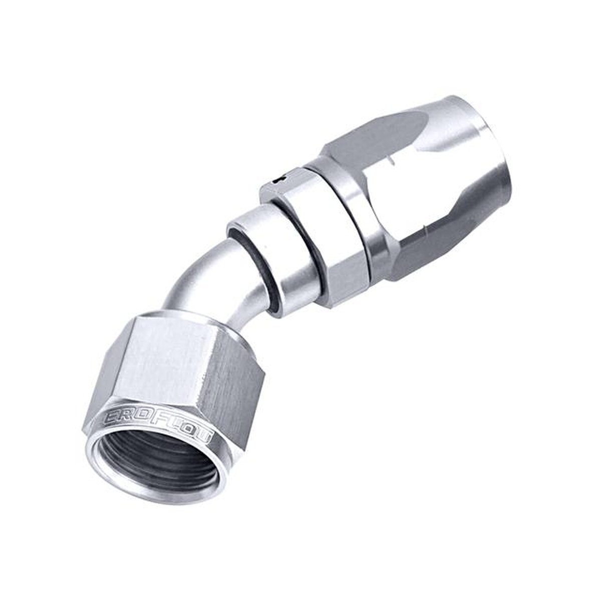 Aeroflow AF502-06S Alloy 45 Deg Hose End -6AN Silver Cuter Style Full Swivel AF502-06S