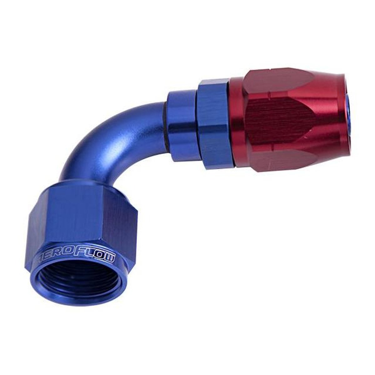 Aeroflow AF503-08 Alloy 90 Deg Hose End -8AN Blue Cutter Style Full Swivel AF503-08
