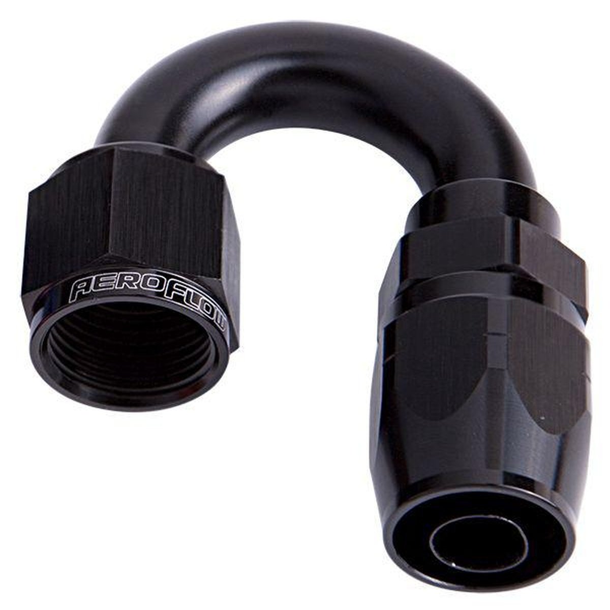 Aeroflow AF506-06BLK Alloy 180 Deg Hose End -6AN Black Cutter Style Full Swivel AF506-06BLK