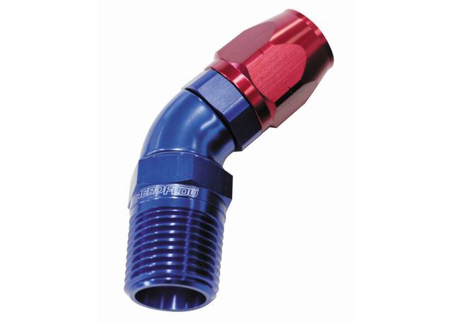 Aeroflow AF528-06-02 Male 1/8 NPT 45 Deg To -6AN Hose Blue/Red Full Flow Billet 1 Piece