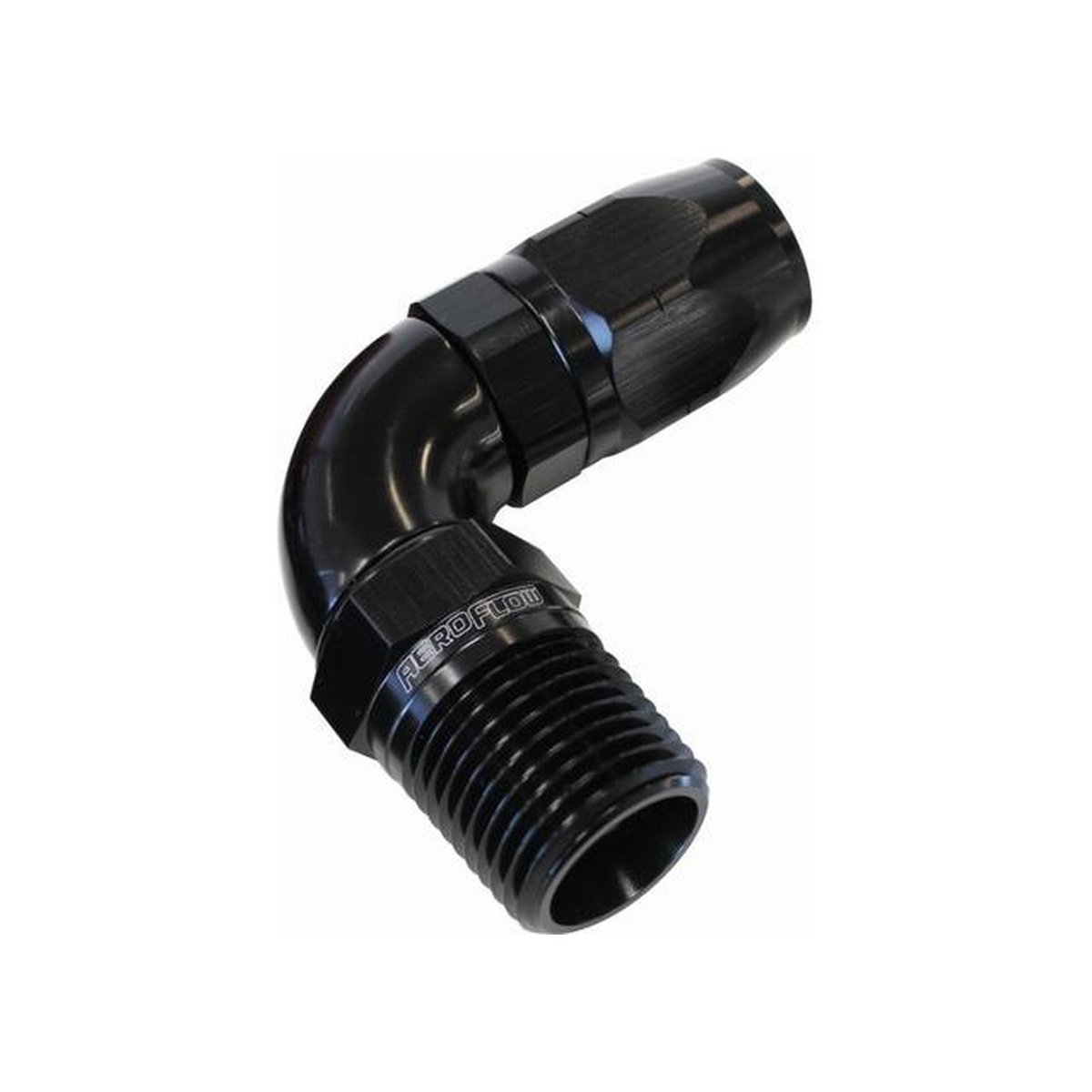 Aeroflow AF529-12-12BLK Male 3/4 NPT 90 Deg To -12AN Hose Black Full Flow Billet 1 Piece AF529-12-12BLK
