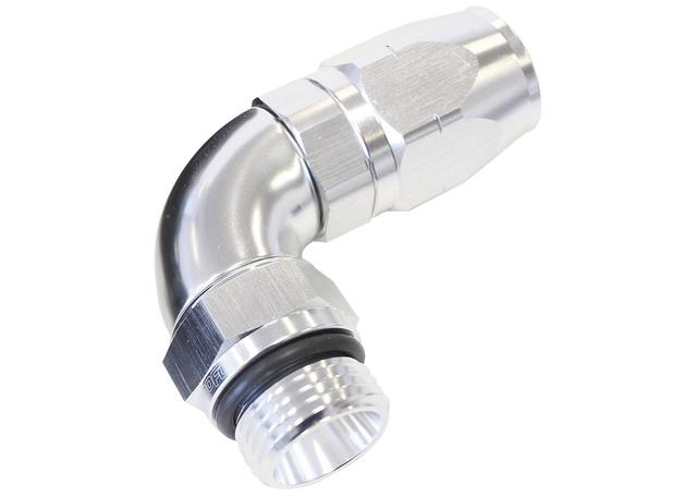 Aeroflow AF549-08-08S Male Hose End -8 ORB To -8 Hose full Flow Billet 90 Deg Silver AF549-08-08S