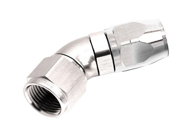 Aeroflow AF552-08S Alloy 45 Deg Hose End -8AN Silver Cutter Style Full Flow AF552-08S