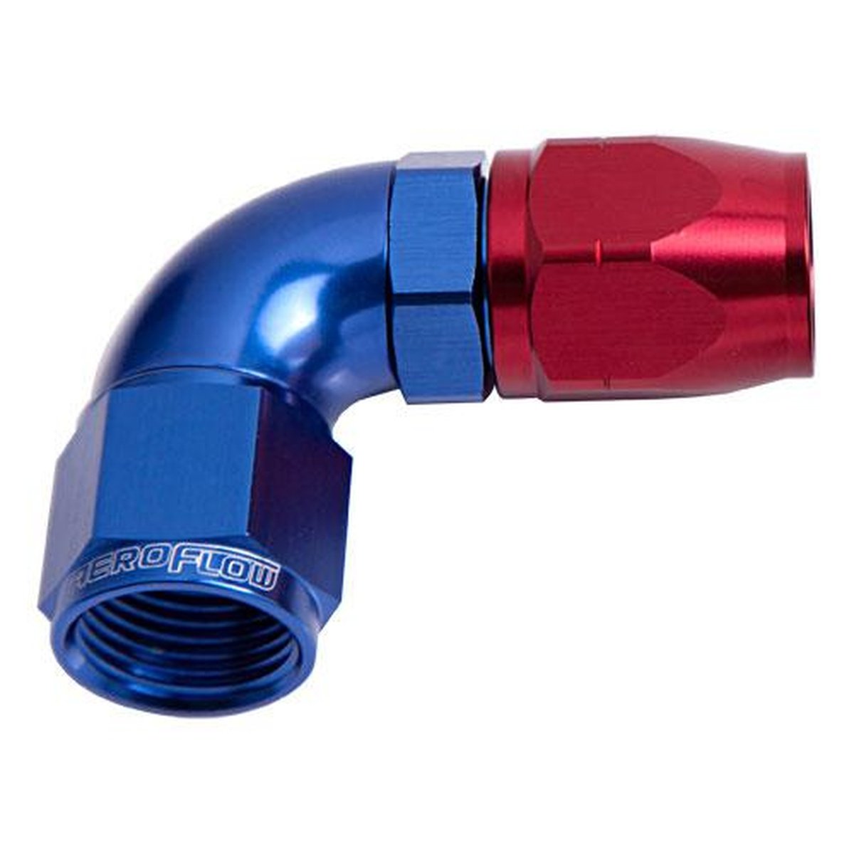 Aeroflow AF553-10 Alloy 90 Deg Hose End -10AN Blue Cutter Style Full Swivel AF553-10