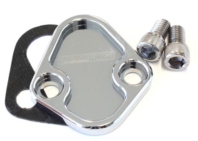 Aeroflow AF64-2027C Billet Fuel Pump Block Off Chrome Fits Chry BBF SBF BBC