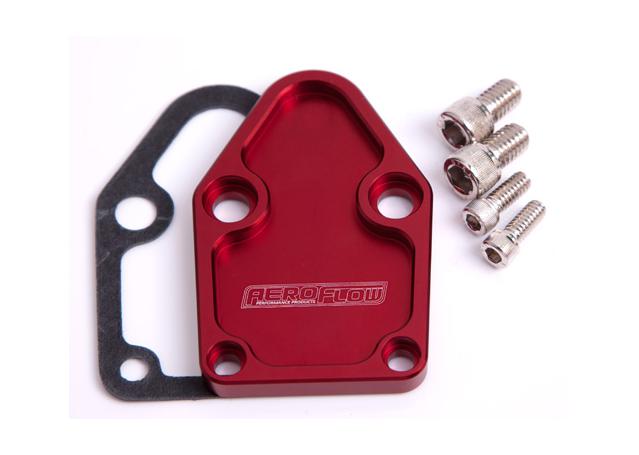 Aeroflow AF64-2028R Billet Fuel Pump Block Off Plate Red Suits SBC