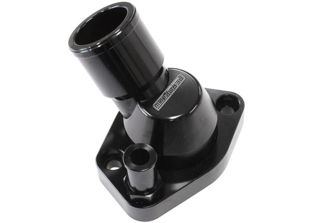 Aeroflow AF64-2233BLK Billet Thermostat Housing Black Swivel 45Deg Fits Ford Windsor