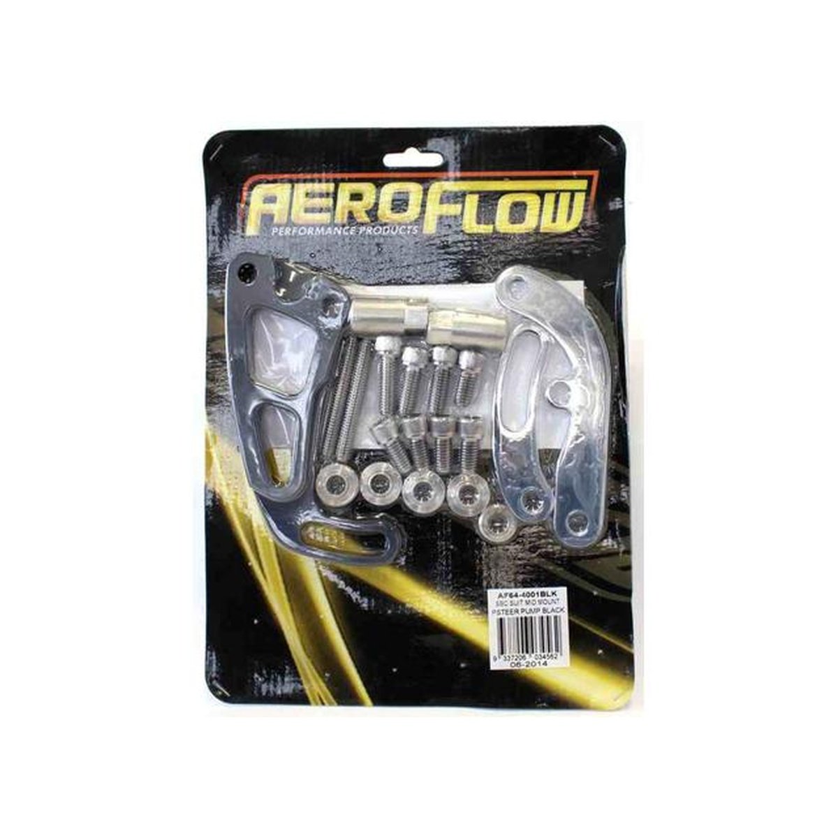 Aeroflow AF64-4001BLK Black Mid Mount Psteer Pump L/Side-Long Pump Bracket Fits SBC
