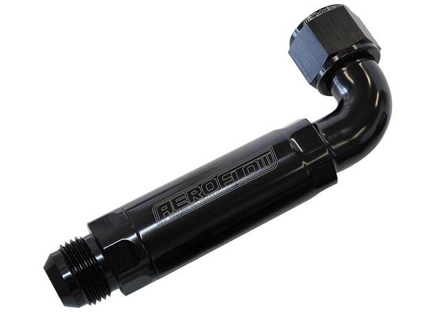 Aeroflow AF64-4100BLK -12AN 90Deg To Inline Filter fits Use With Dry Sump Pans