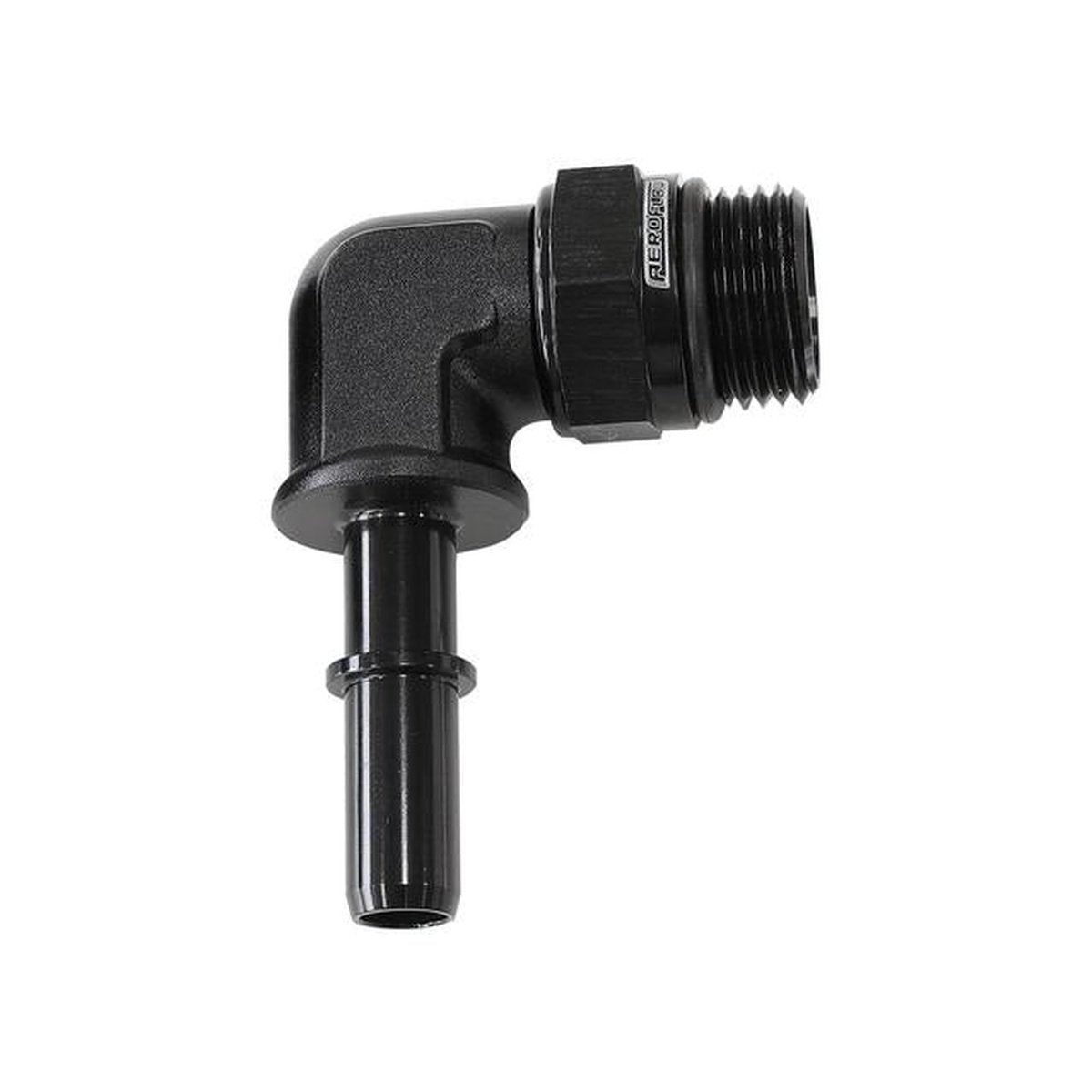 Aeroflow EFI Fuel Fitting 90 Deg 5/16" Push On Barb To -8ORB Black