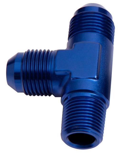 Aeroflow AF826-04 Tee -4AN With 1/8" NPT On Run Blue AN Tee With NPT On Run AF826-04