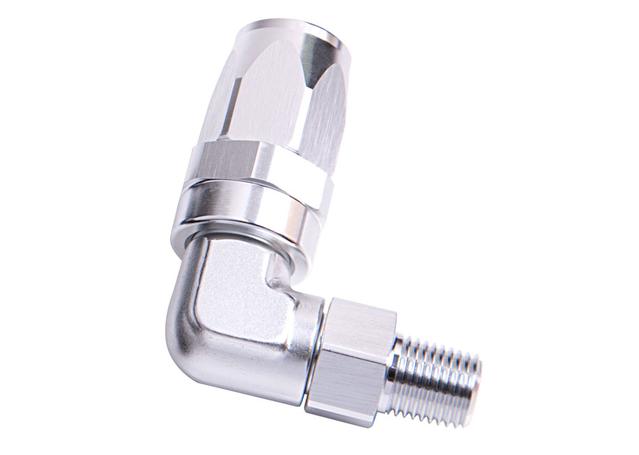 Aeroflow AF829-06-06S Male 3/8" Npt 90Deg To -6AN Silver Full Swivel 90Deg