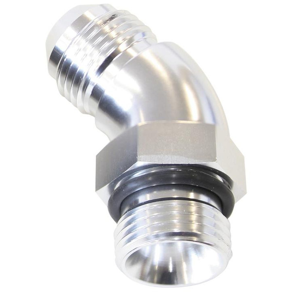 Aeroflow AF902-08S 45Deg -8ORB To -8AN Complete With Jam Nut And O-Ring Silver