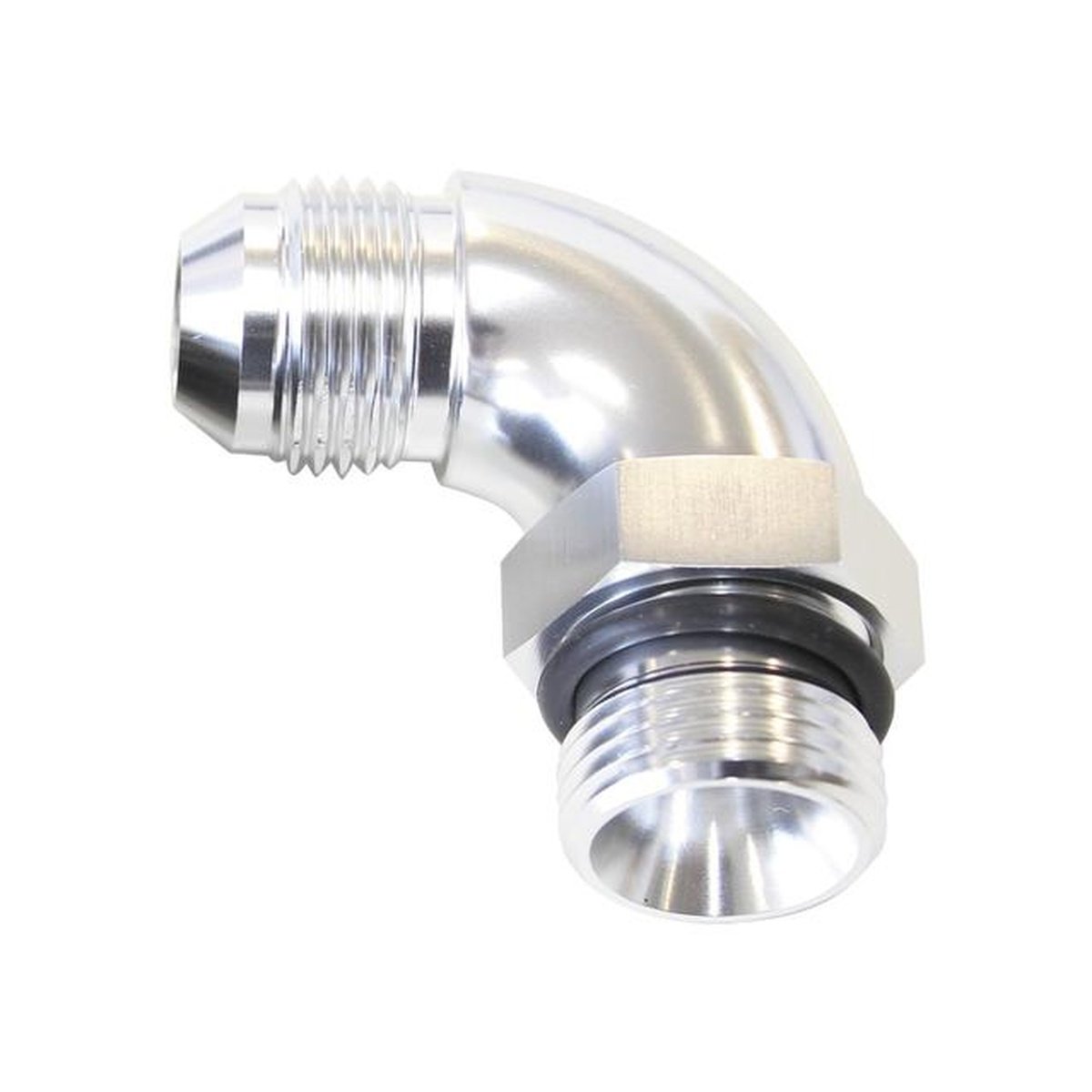 Aeroflow AF903-08S 90Deg -8ORB To -8AN Complete With Jam Nut And O-Ring Silver