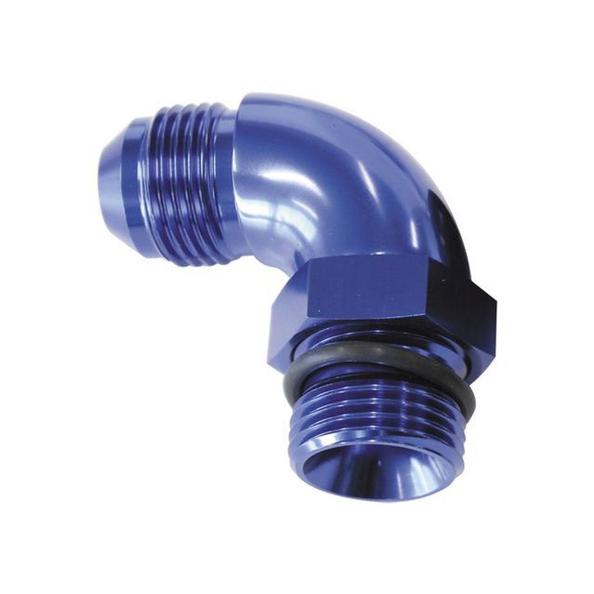 Aeroflow AF903-10-12 90Deg -12ORB To -10AN Completwith Jam Nut And O-Ring Blue