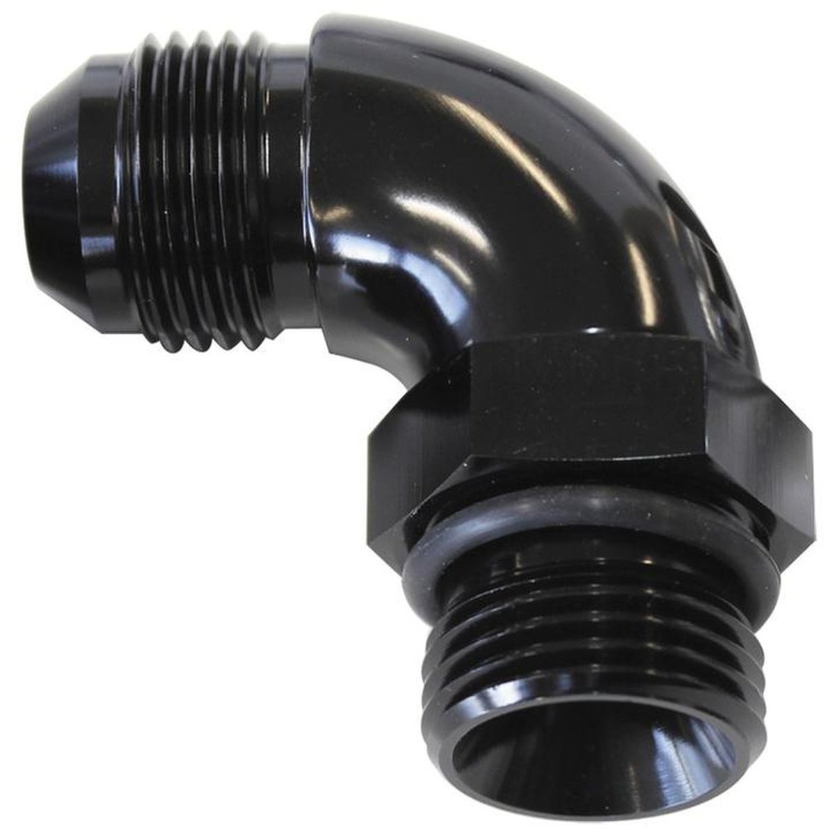 Aeroflow AF903-10-08BLK 90Deg -8ORB To -10AN Complet With Jam Nut And O-Ring Black