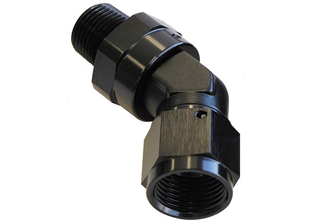 Aeroflow AF919-04-02BLK 45Deg 1/8" Npt To -4AN Female Black Full Swivel Fitting
