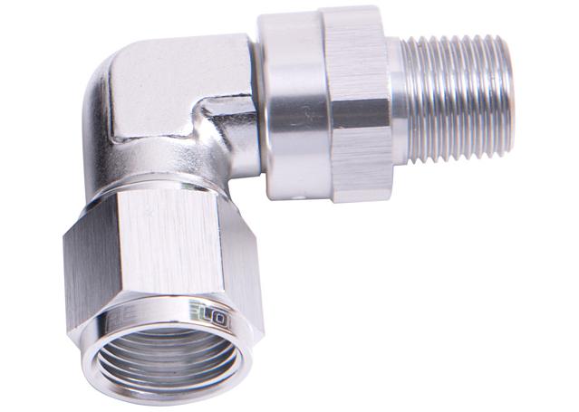 Aeroflow AF923-03-02S 90Deg 1/8" Npt To -3AN Silver Female Swivel Nut