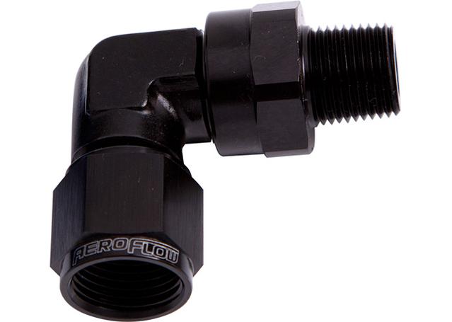 Aeroflow AF923-06-02BLK 90Deg 1/8" Npt To -6AN Black Female Swivel Nut