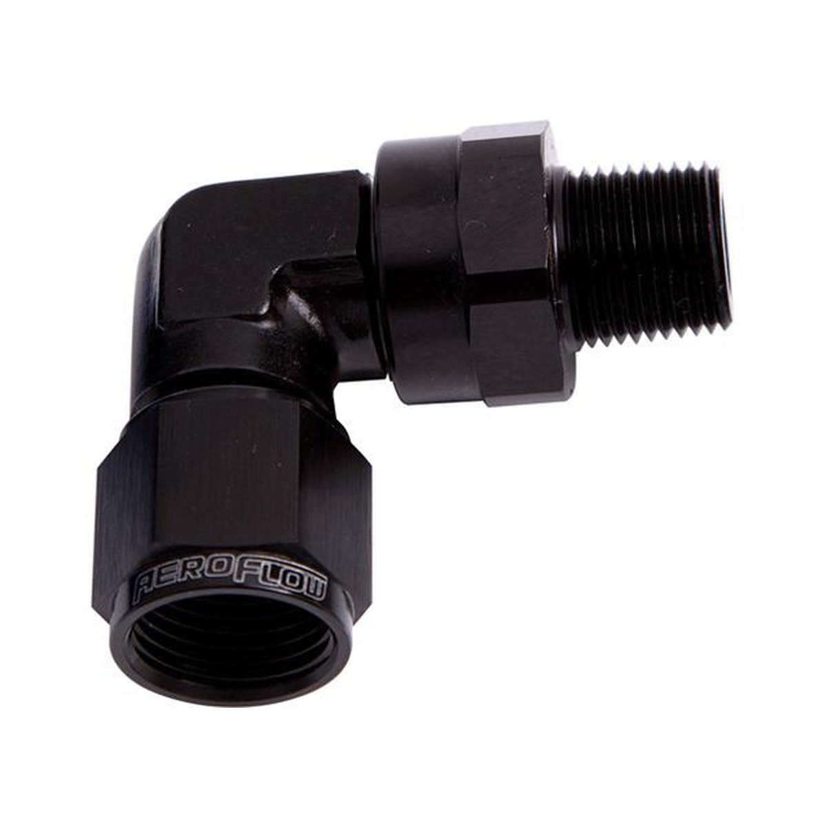 Aeroflow AF923-10-08BLK 90Deg 1/2" Npt To -10AN Black Female Swivel Nut