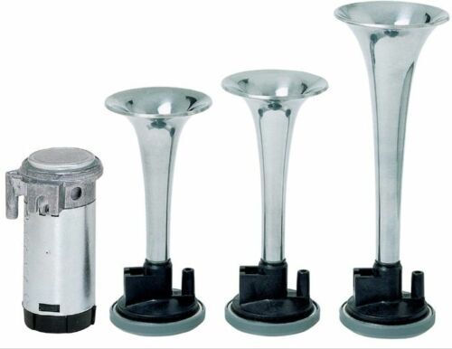 Autotecnica Triple Tone Chrome Air Horns 12v Universal 20-10M