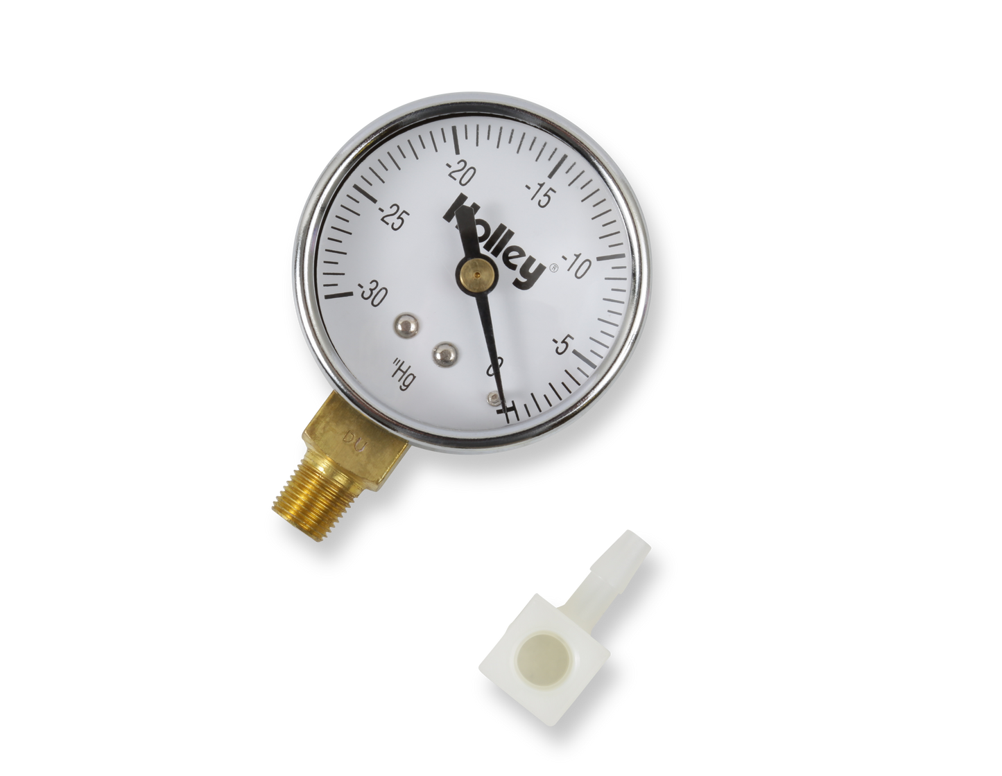 Holley 2 in. Vacuum Gauge 0-30 in. Hg and 1/8 in. NPT Brass Fitting White 26-501