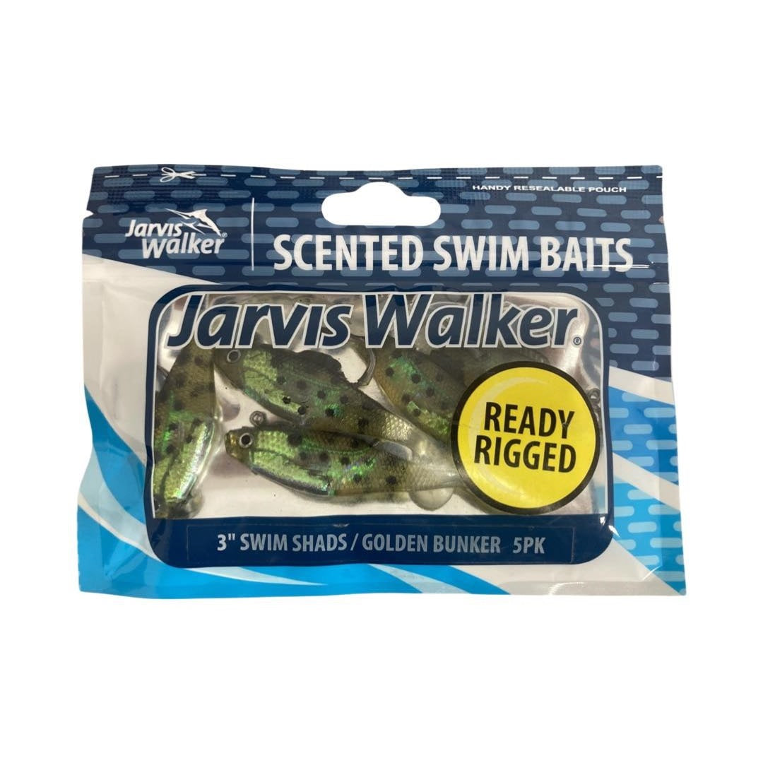 Jarvis Walker Scented Swim Shad Golden Bunker Soft Plastic Lure 3in. 5Pk 330042
