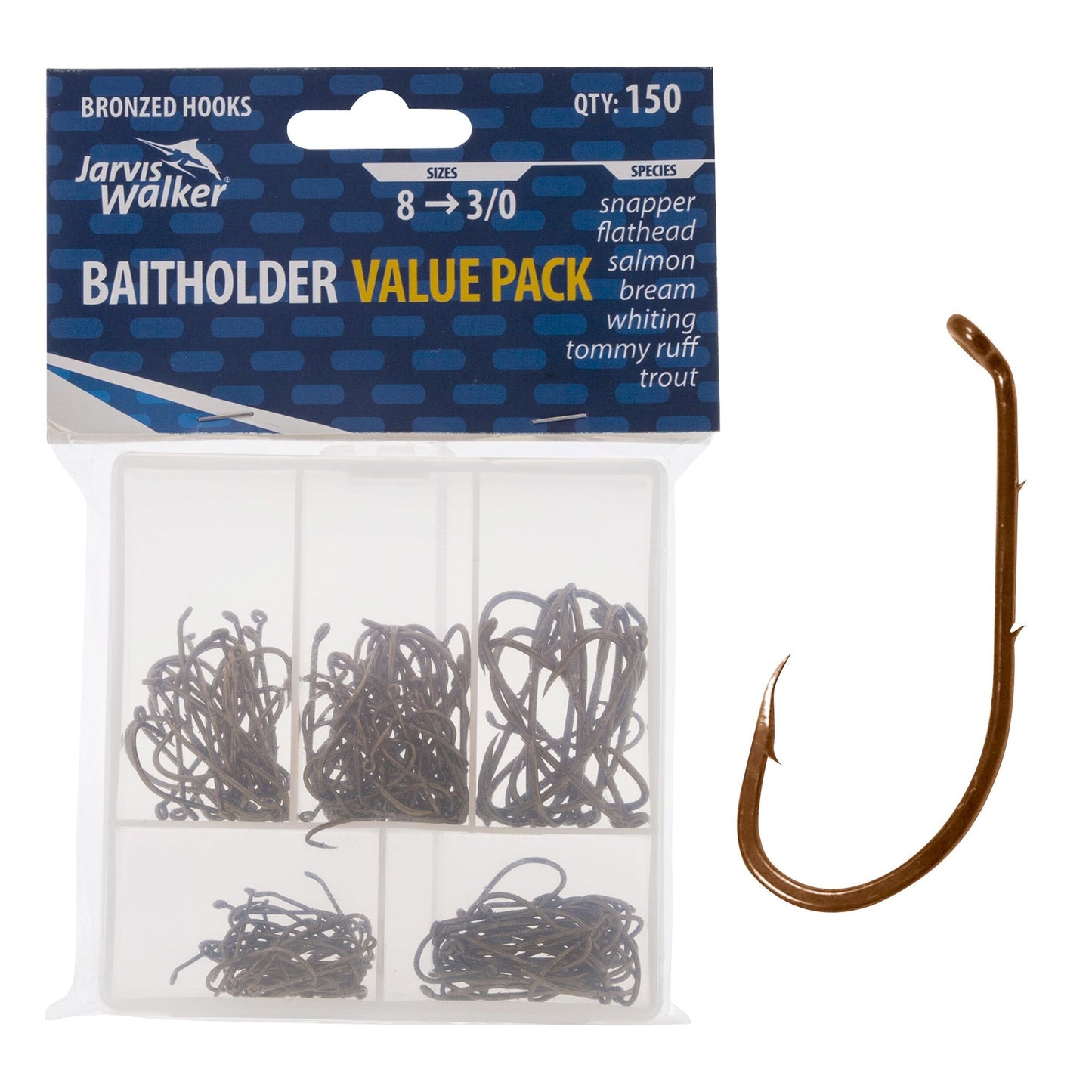 Jarvis Walker Baitholder Hooks Asst 150Pc 36349