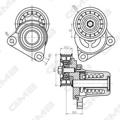 GMB Belt Tensioner V-Ribbed Belt GAT32590