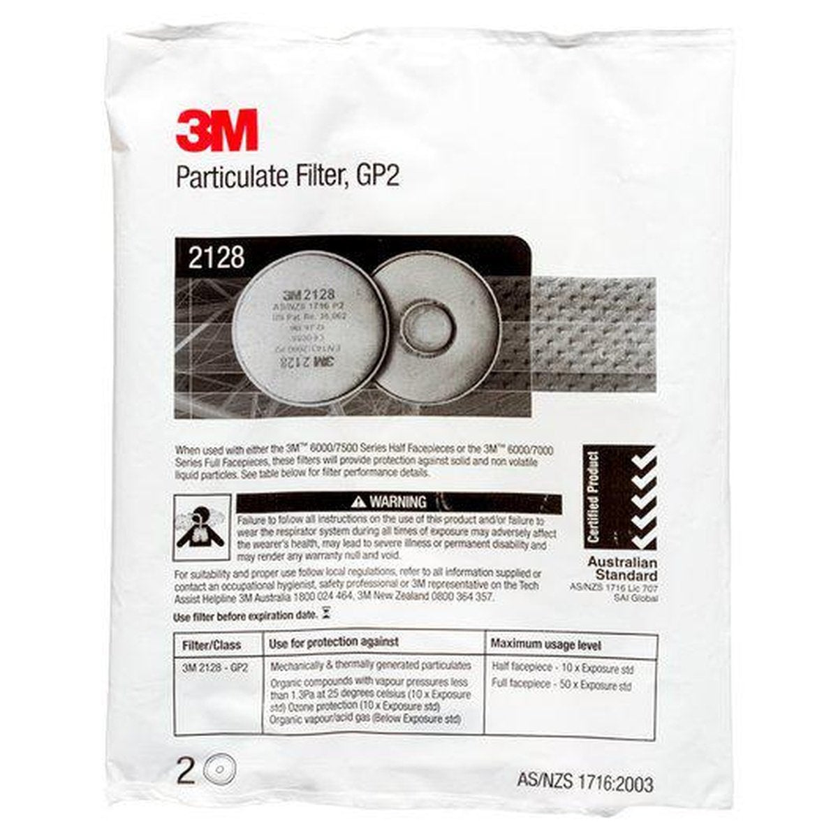 3M Particulate Filter 2128 GP2 w/Nuisance Level Organic (Pk of 2) 70071486198