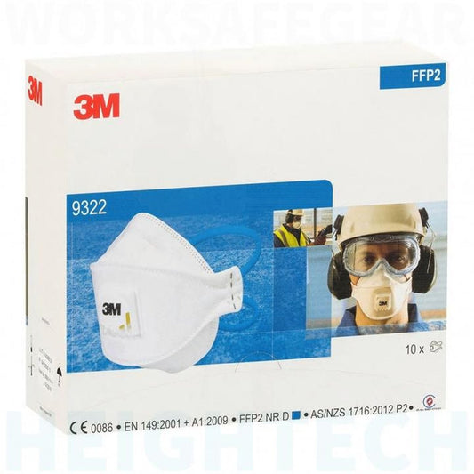 3M Aura Disposable Respirator Particulate Flat Fold Cool Flow Valve 9322A+ P2 (Pk of 10) AT010623091