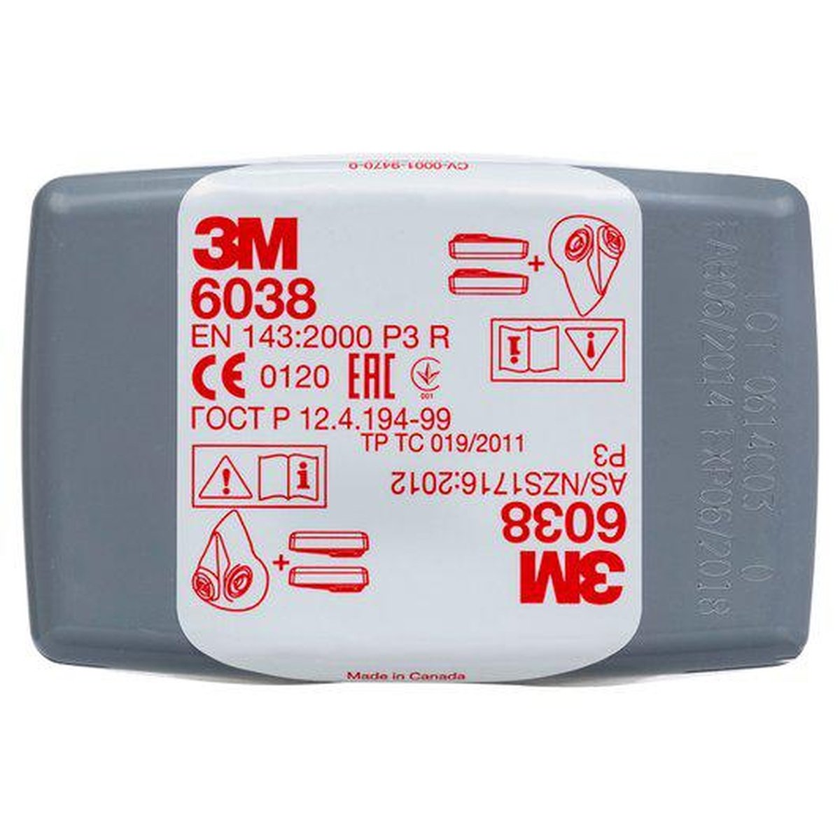 3M Particulate Filter 6038 P2 w/Nuisance Level Organic Vapour/Acid Gas Relief (Pk of 2) CR180811893