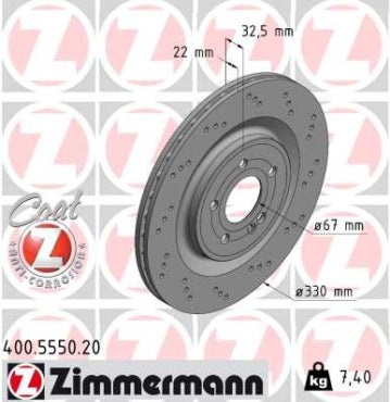 Zimmermann OE Coat Z Brake Rotor Single 330mm Rear 400.5550.20