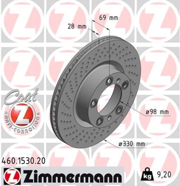 Zimmermann OE Coat Z Brake Rotor 330mm Front RH 460 1530 20