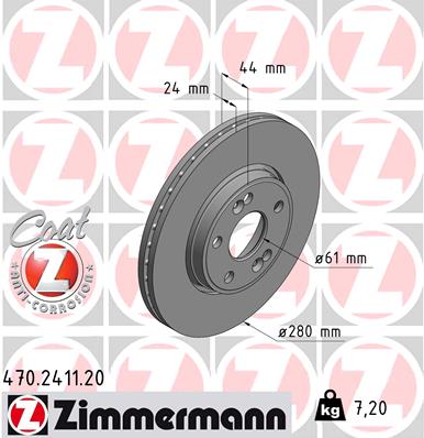 Zimmermann OE Coat Z Brake Rotor Single Front 470.2411.20