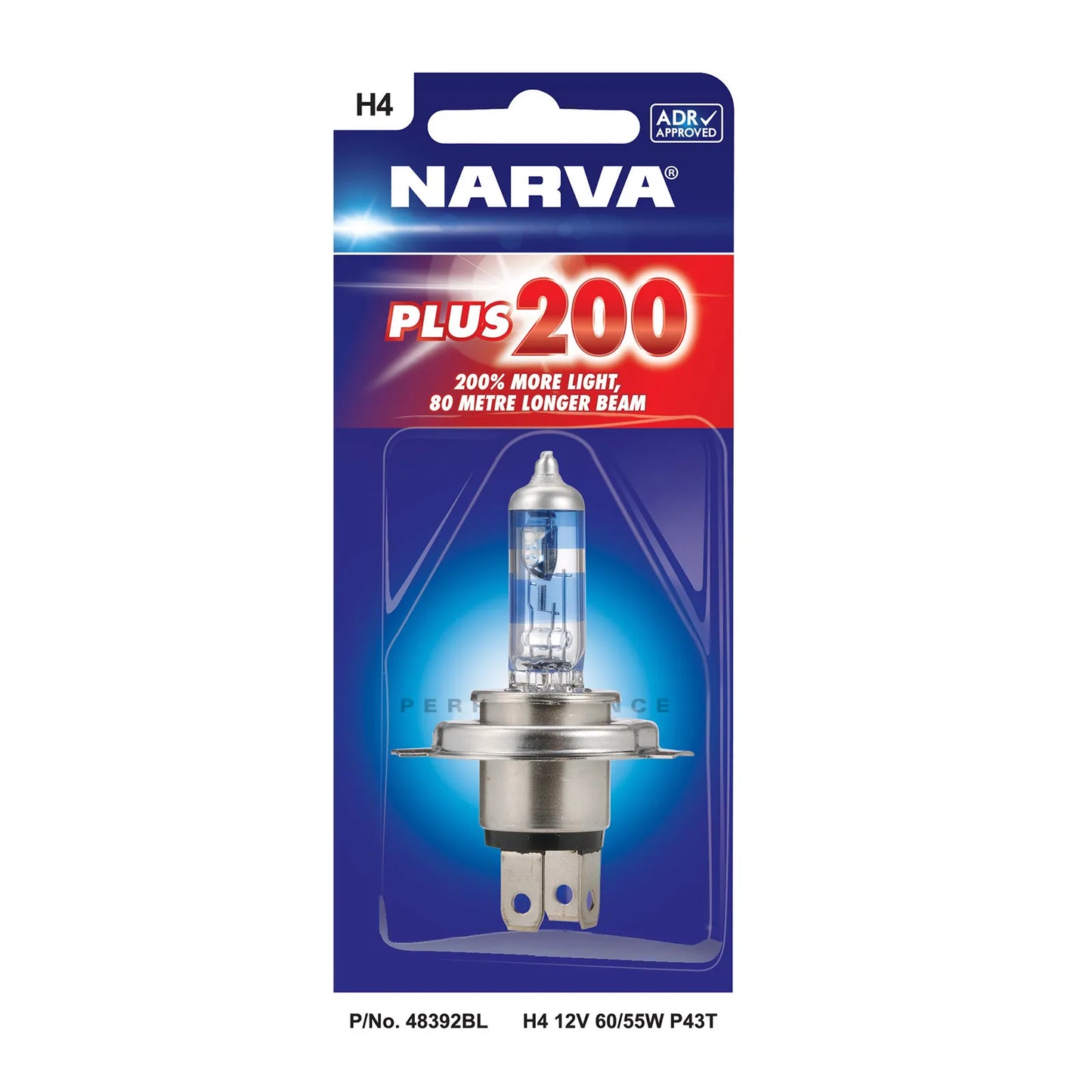 Narva Plus 200 Halogen Performance Globe H4 P43T 12V 60/55W (1Pk) 48392BL
