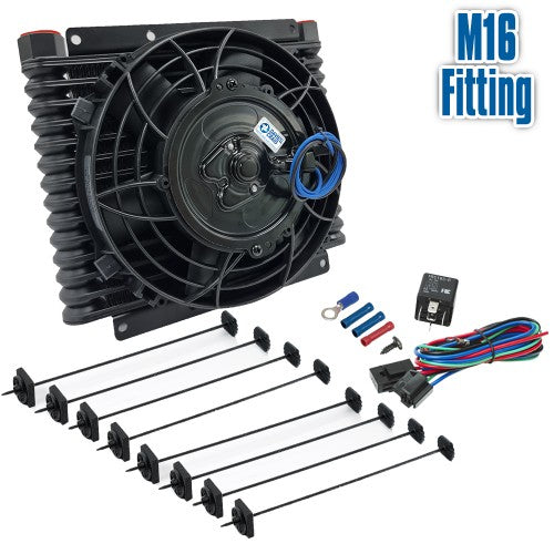 Davies Craig Universal Engine Transmission Oil Cooler 32Mm 14 Row + 8In. Fan Combo M16 Fittings 614